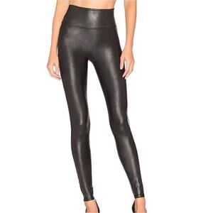 SPANX Faux Leather Leggings S Black Tummy Shaping Sporty Feminine Chick Matrix